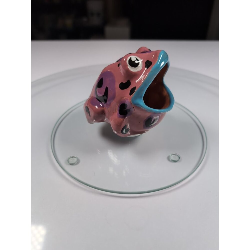 Vtg Ceramic Open Mouth Orange Splatter Pink Kitchen Frog Sponge Scrubby Holder